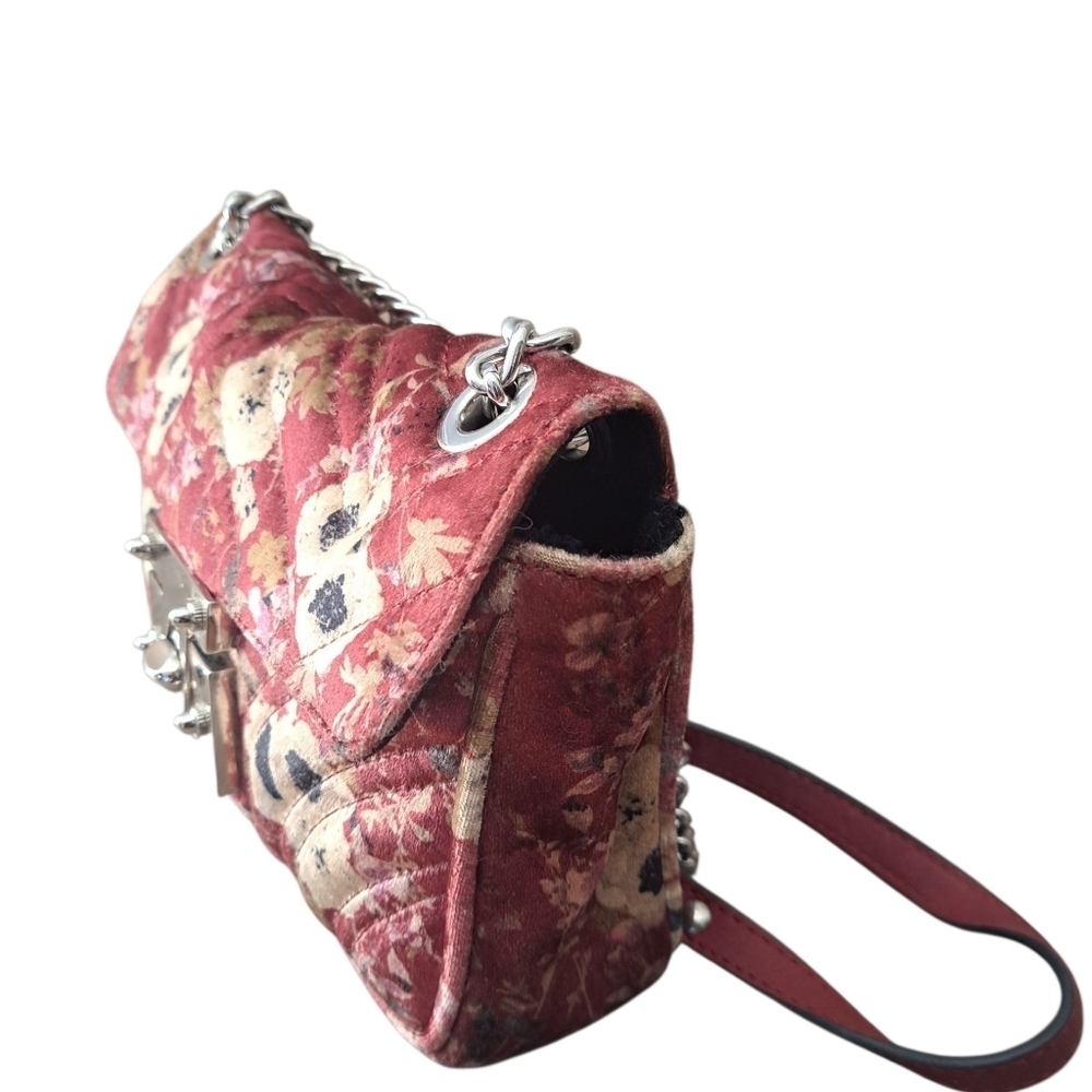 Vintage L'’Intervalle Floral Velvet Quilted Shoulder Bag Made in Spain Purse - Picture 2 of 13